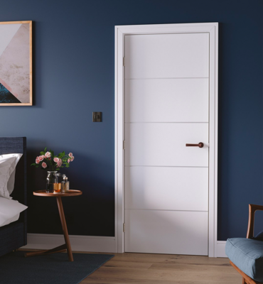 White Moulded Horizontal Four Line FD30 Fire Door